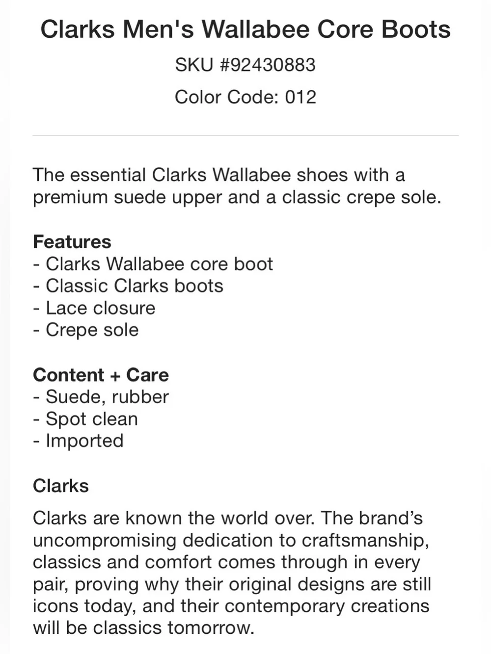 Clarks Men's Wallabee Boot Maple Suede Size 9M